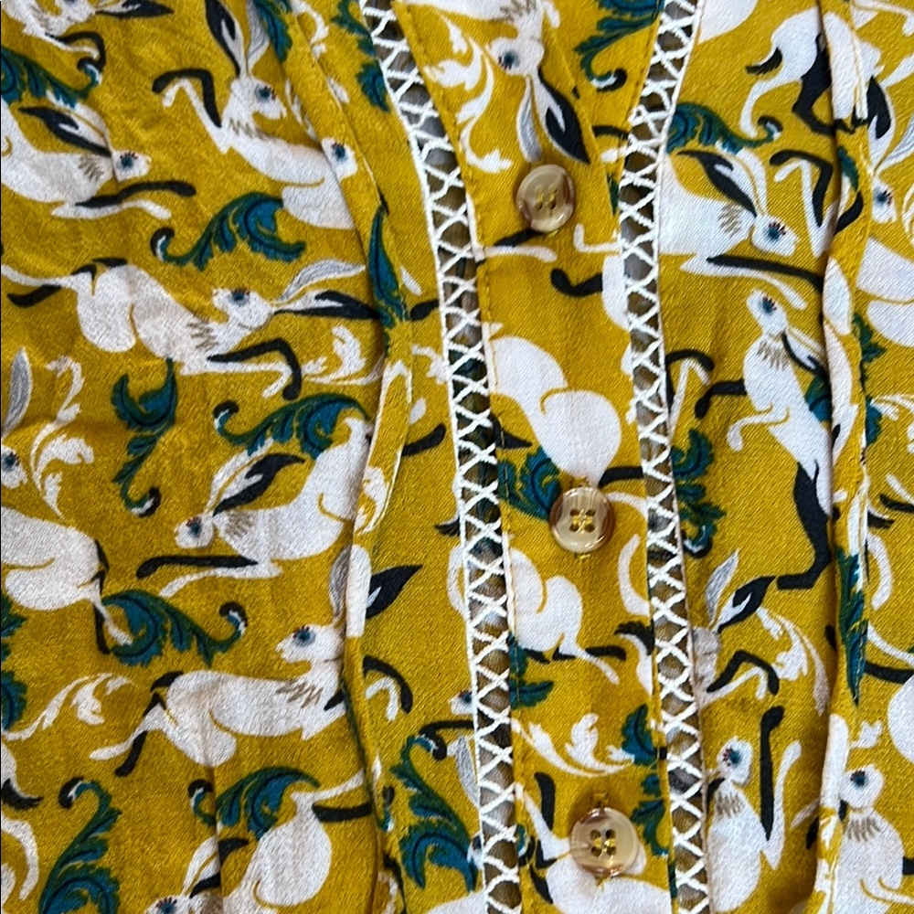 Maeve Yellow Ruffled Long Sleeve Rabbit Blouse - Picture 3 of 7